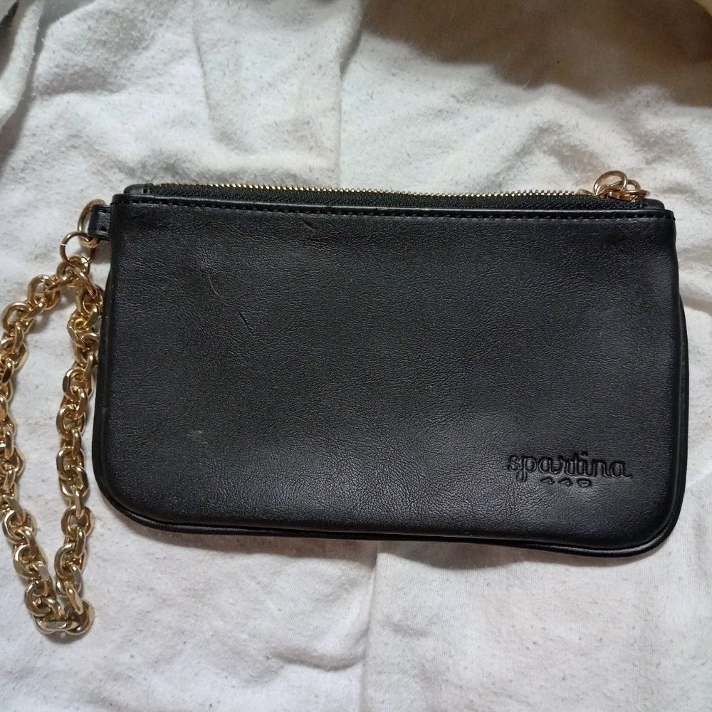 Spartina clutch purse, leather with gold chain